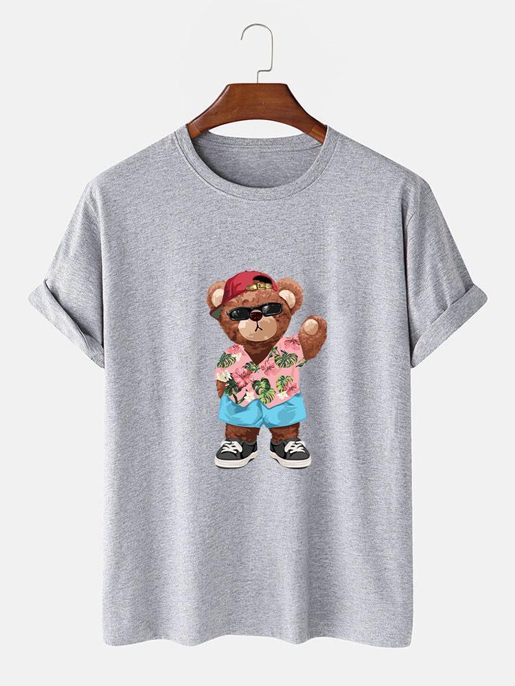 Bear In Hawaiian Shirt Print T-Shirt-Mitchell Shoes