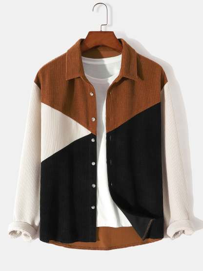 Long Sleeve Color Block Corduroy Shirt-Mitchell Shoes