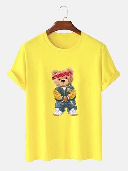 Hip Hop Bear Print T-Shirt-Mitchell Shoes