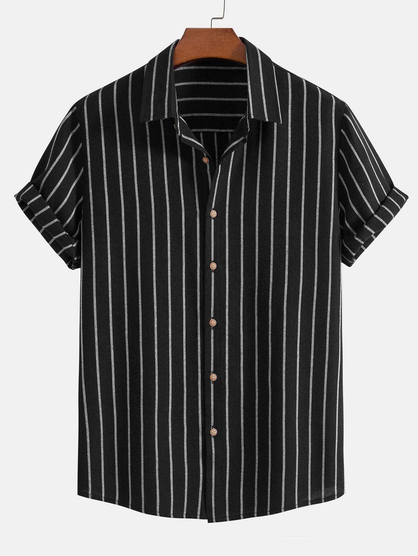 Cotton Blend Striped Button Up Shirt-Mitchell Shoes