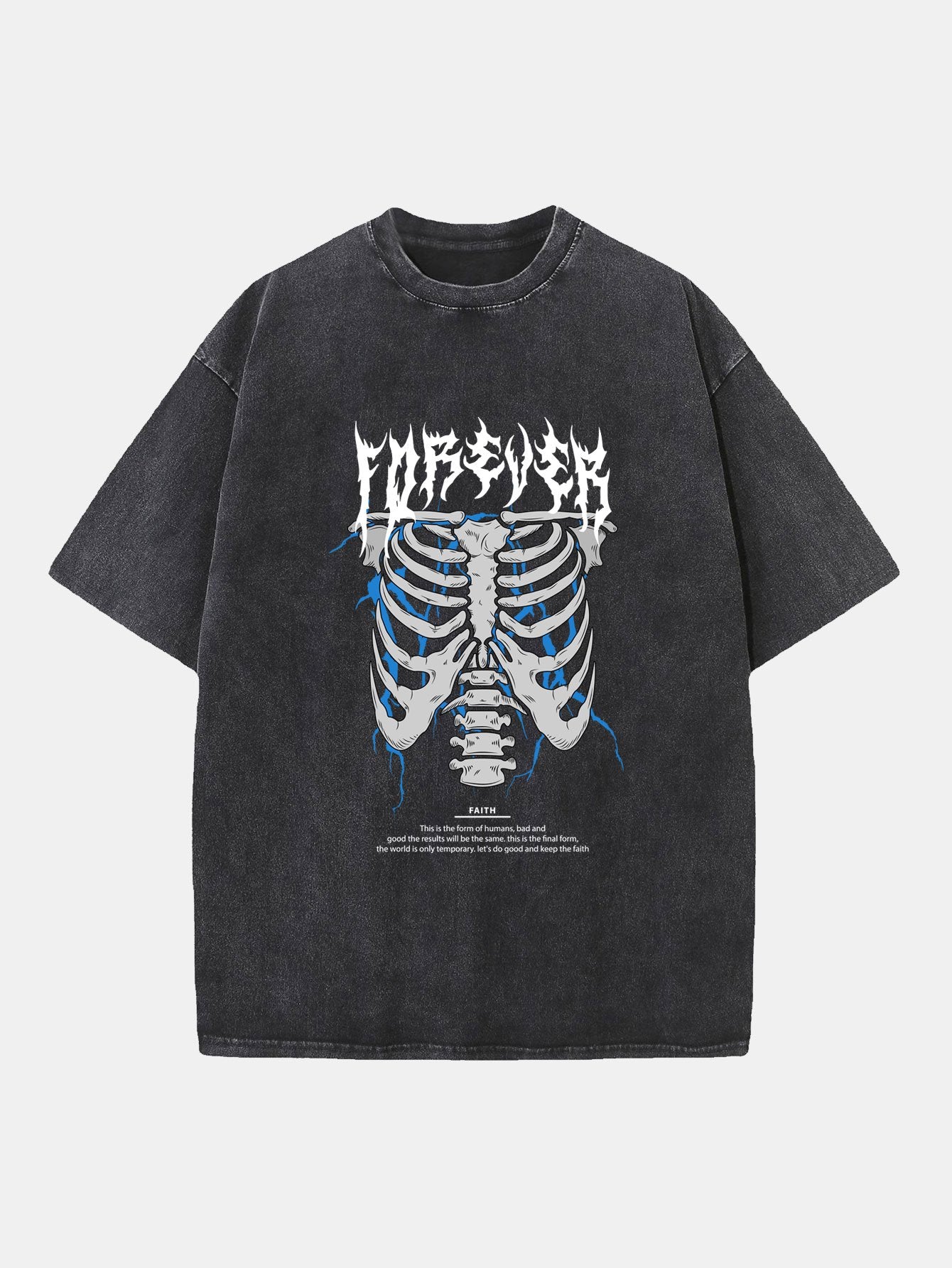 Gothic Skull Print Washed Distressed Drop Shoulder T-Shirt-Mitchell Shoes