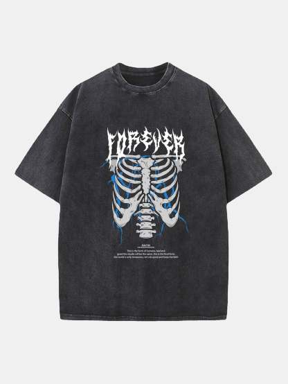 Gothic Skull Print Washed Distressed Drop Shoulder T-Shirt-Mitchell Shoes
