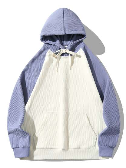 Paneled Corduroy Raglan Sleeves Hoodie-Mitchell Shoes