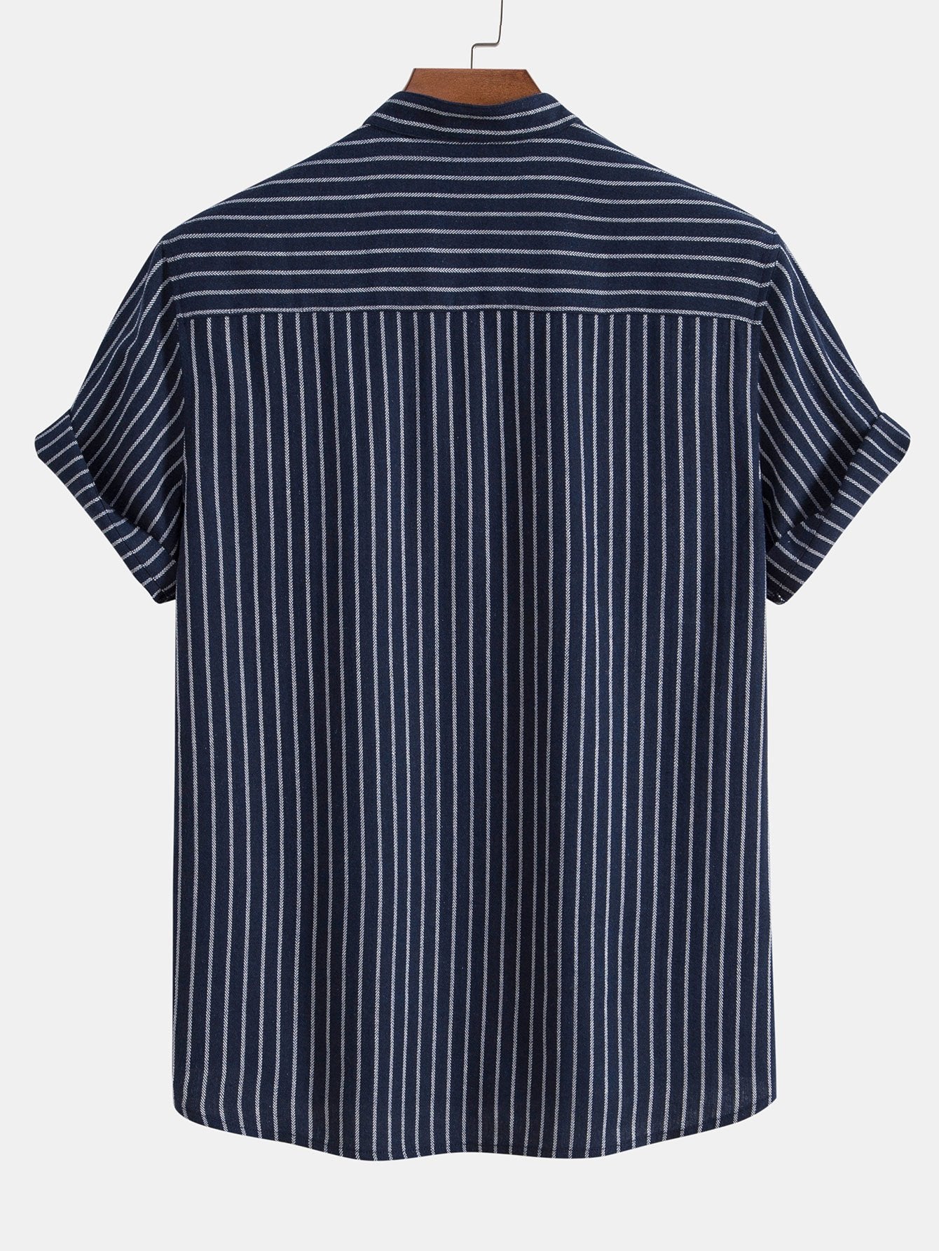 Cotton Blend Striped Stand Collar Shirt-Mitchell Shoes