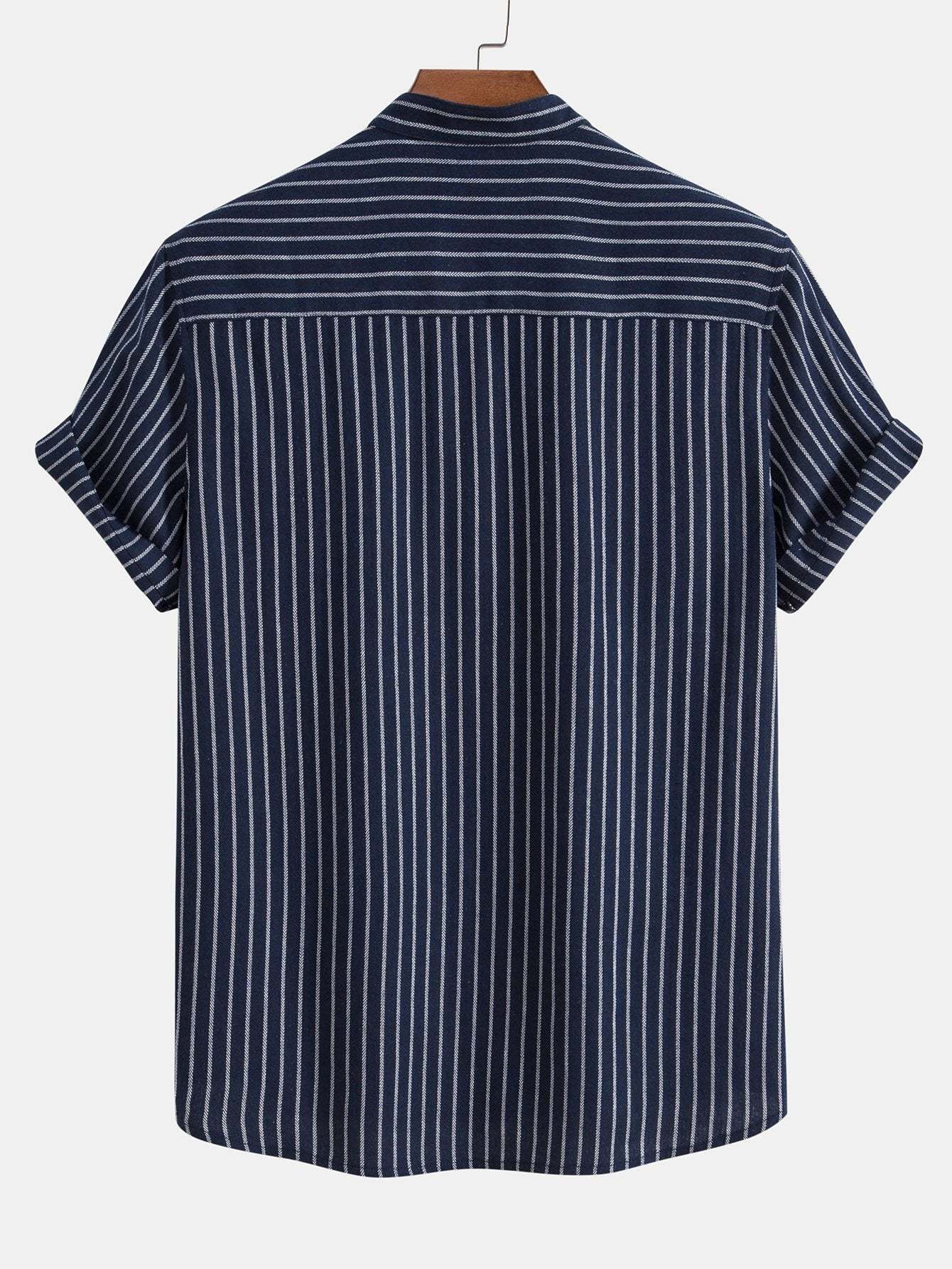 Cotton Blend Striped Stand Collar Shirt-Mitchell Shoes