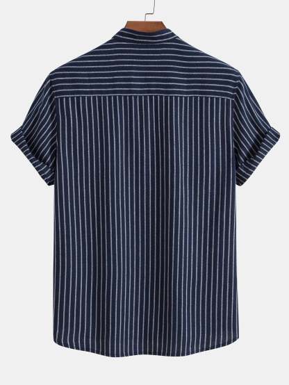 Cotton Blend Striped Stand Collar Shirt-Mitchell Shoes