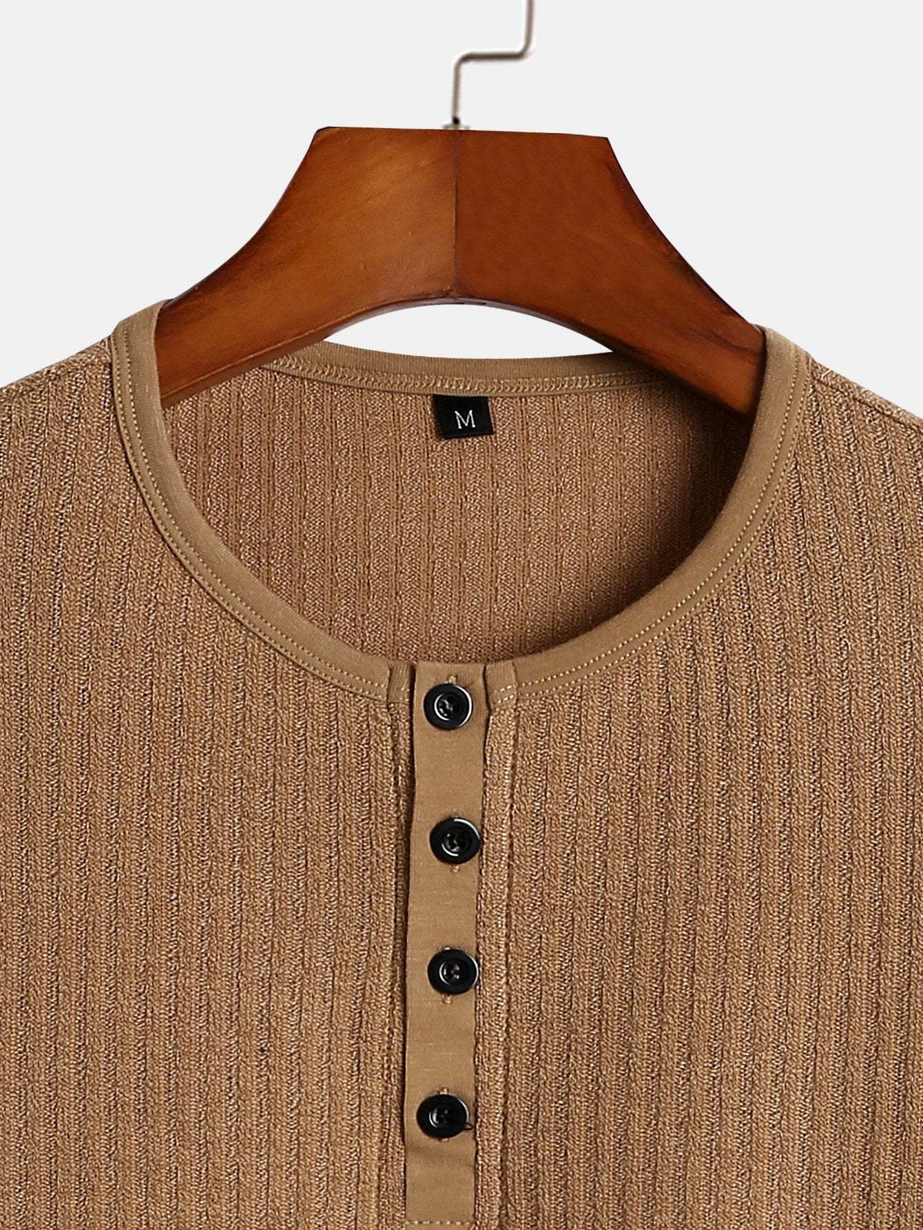 Muscle Fit Ribbed Henley Shirt-Mitchell Shoes