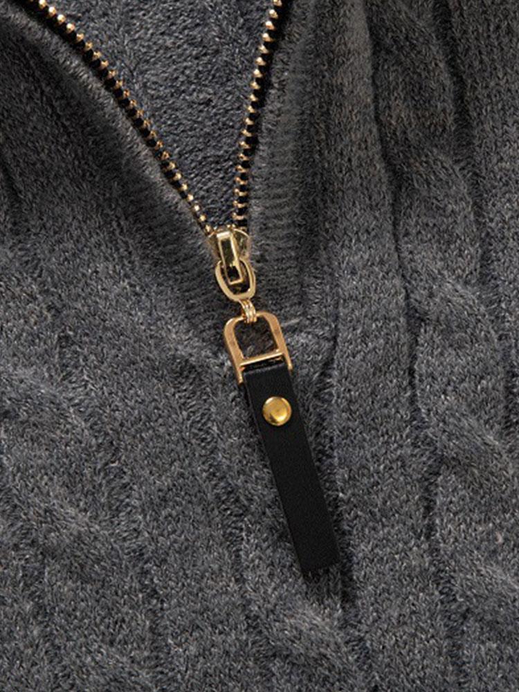 Braided Mock Neck Quarter Zip Sweater-Mitchell Shoes