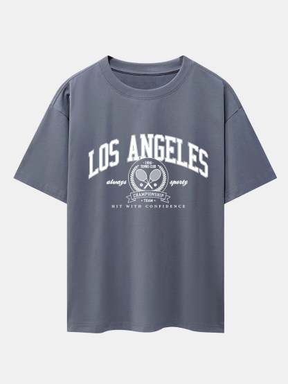 Los Angeles Tennis Print Drop Shoulder Oversize T-Shirt-Mitchell Shoes