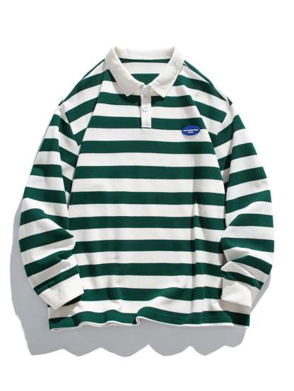 Relax Fit Waffle Striped Polo Sweatshirt-Mitchell Shoes