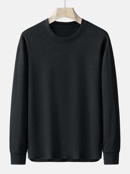 Long Sleeve Relax Fit Knit Ribbed T-Shirt-Mitchell Shoes