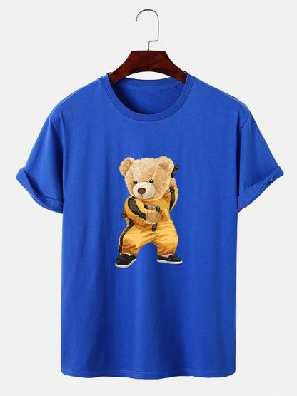 Kung Fu Bear Print T-Shirt-Mitchell Shoes
