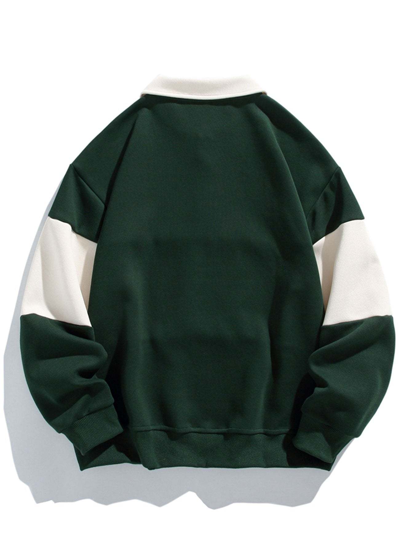 Relax Fit Color Block Patchwork Polo Sweatshirt-Mitchell Shoes
