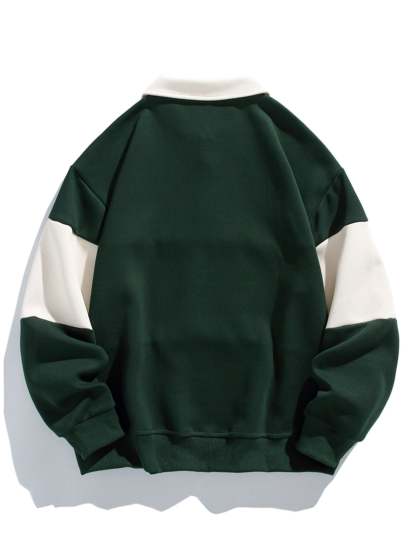 Relax Fit Color Block Patchwork Polo Sweatshirt-Mitchell Shoes