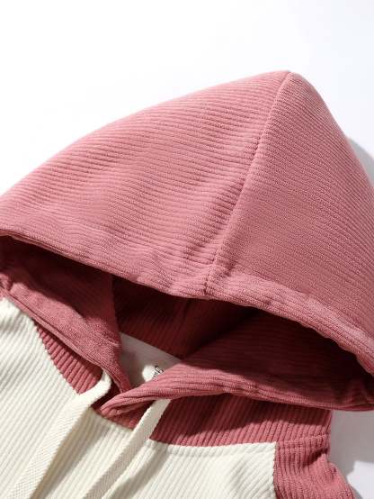 Paneled Corduroy Raglan Sleeves Hoodie-Mitchell Shoes