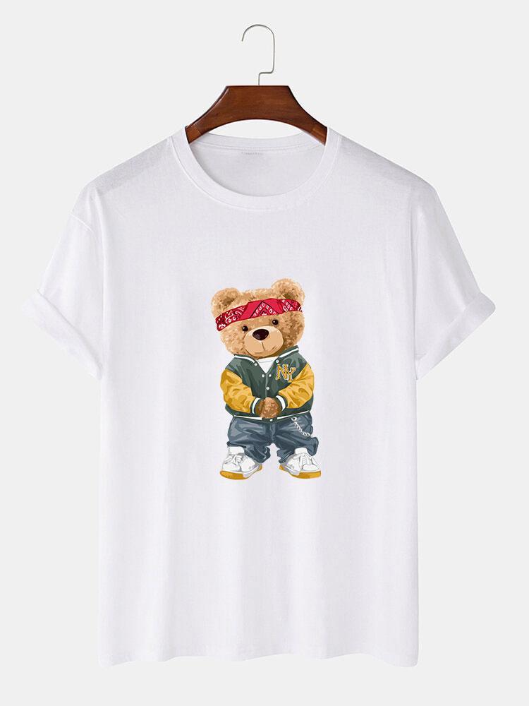 Hip Hop Bear Print T-Shirt-Mitchell Shoes