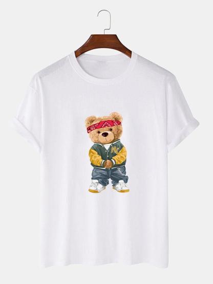 Hip Hop Bear Print T-Shirt-Mitchell Shoes