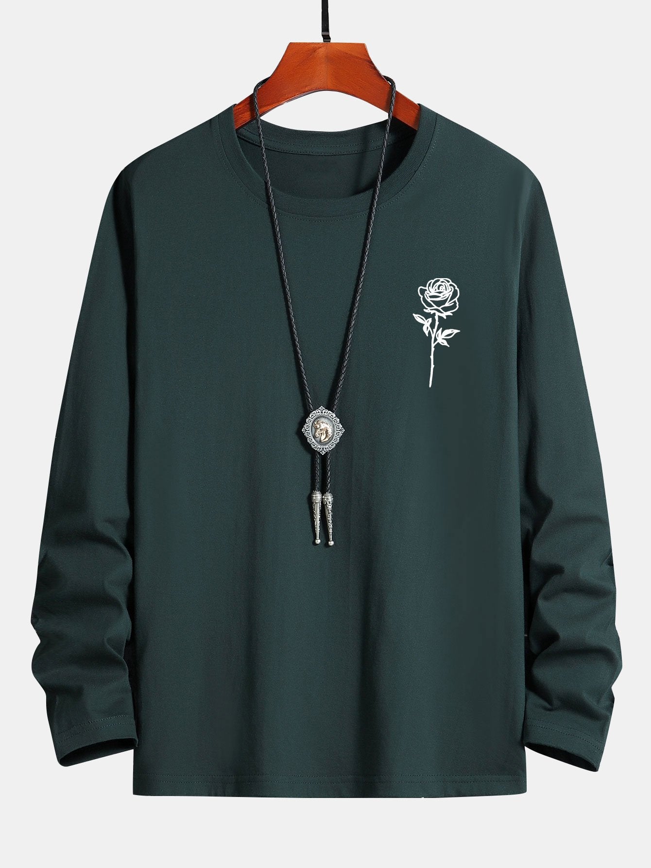 Long Sleeve Rose Print Cotton T-Shirt-Mitchell Shoes