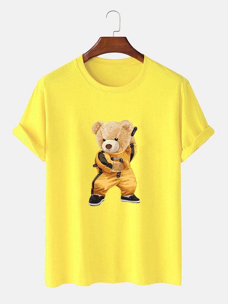 Kung Fu Bear Print T-Shirt-Mitchell Shoes