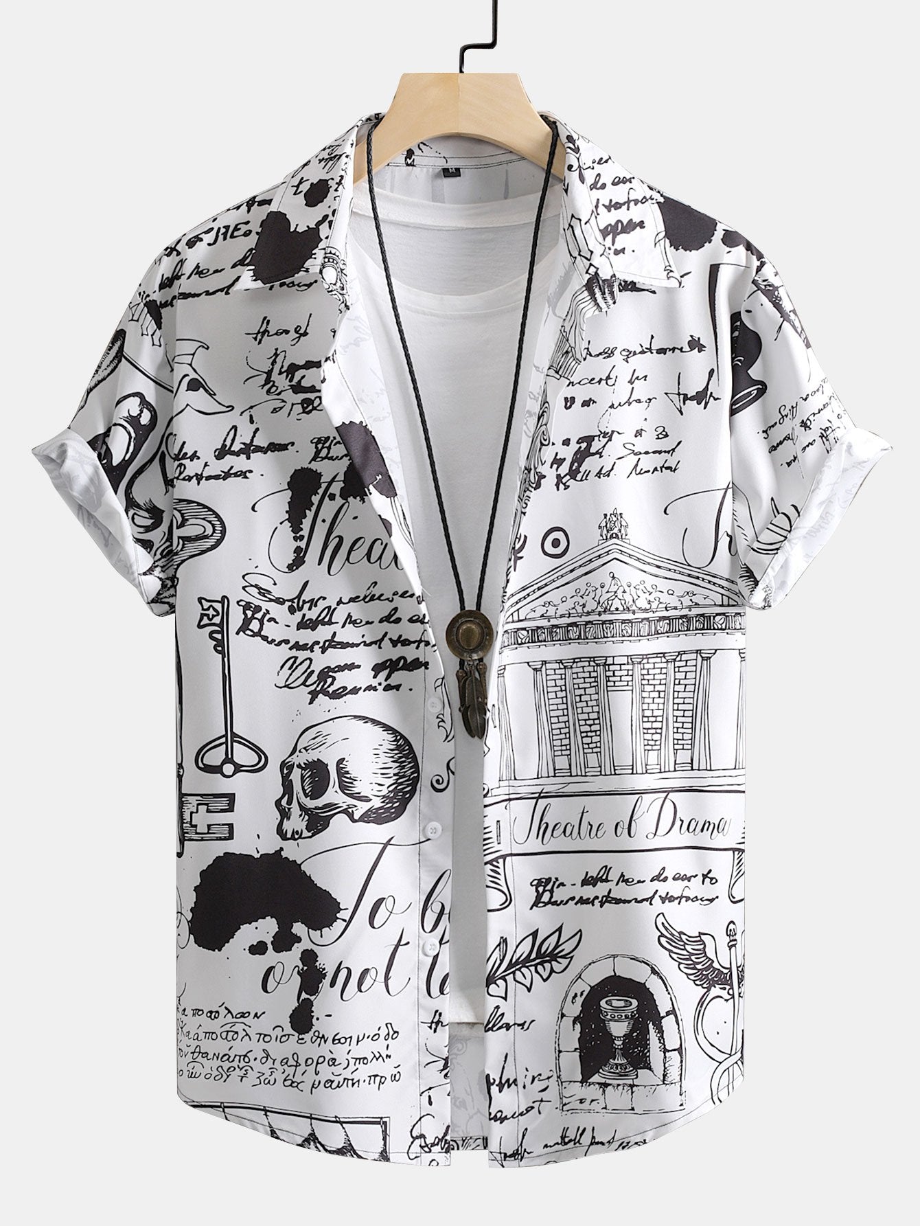 Skull Text Print Button Up Shirt-Mitchell Shoes