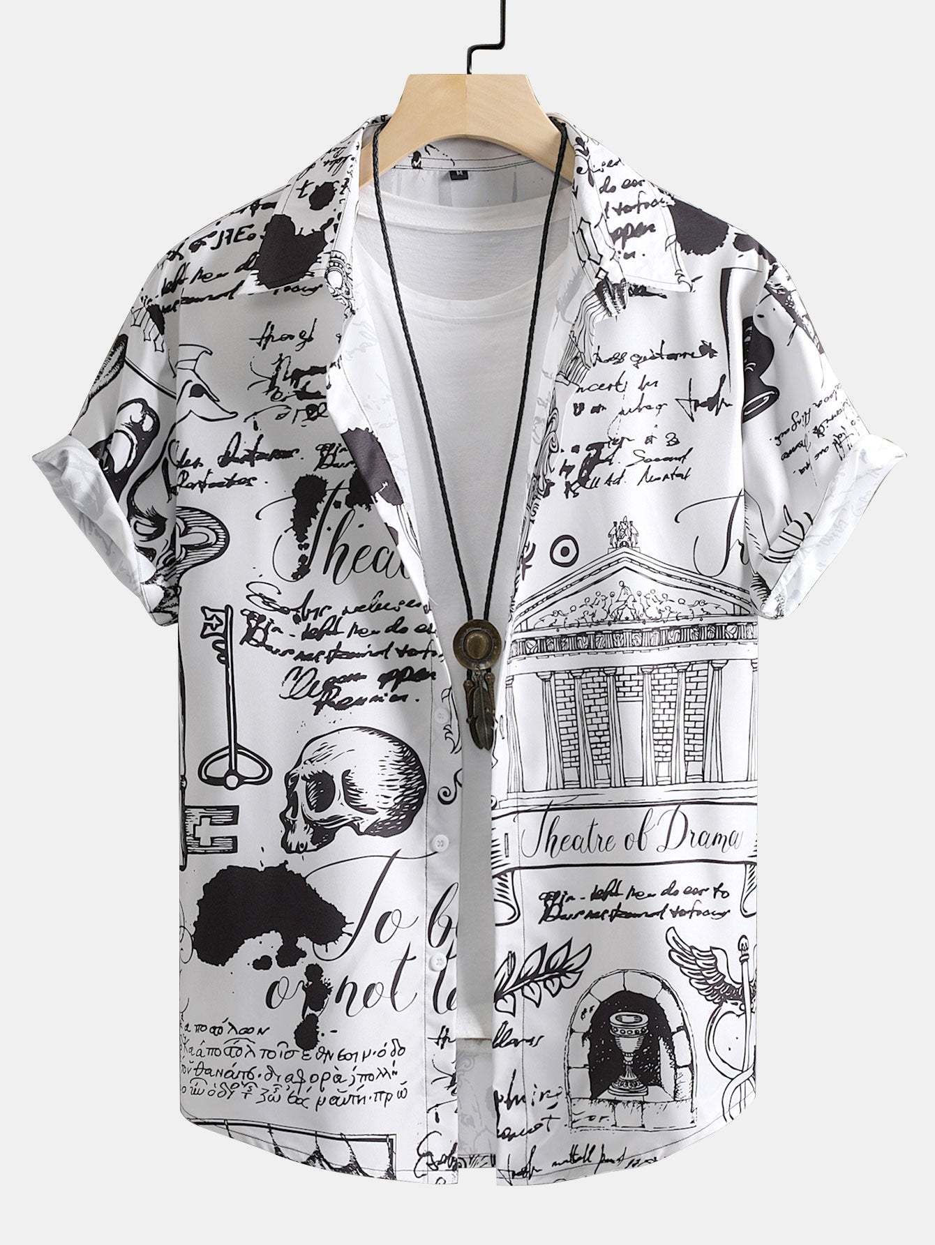 Skull Text Print Button Up Shirt-Mitchell Shoes