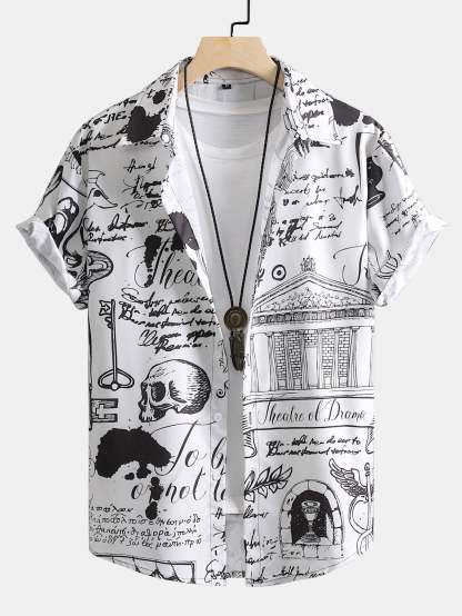 Skull Text Print Button Up Shirt-Mitchell Shoes