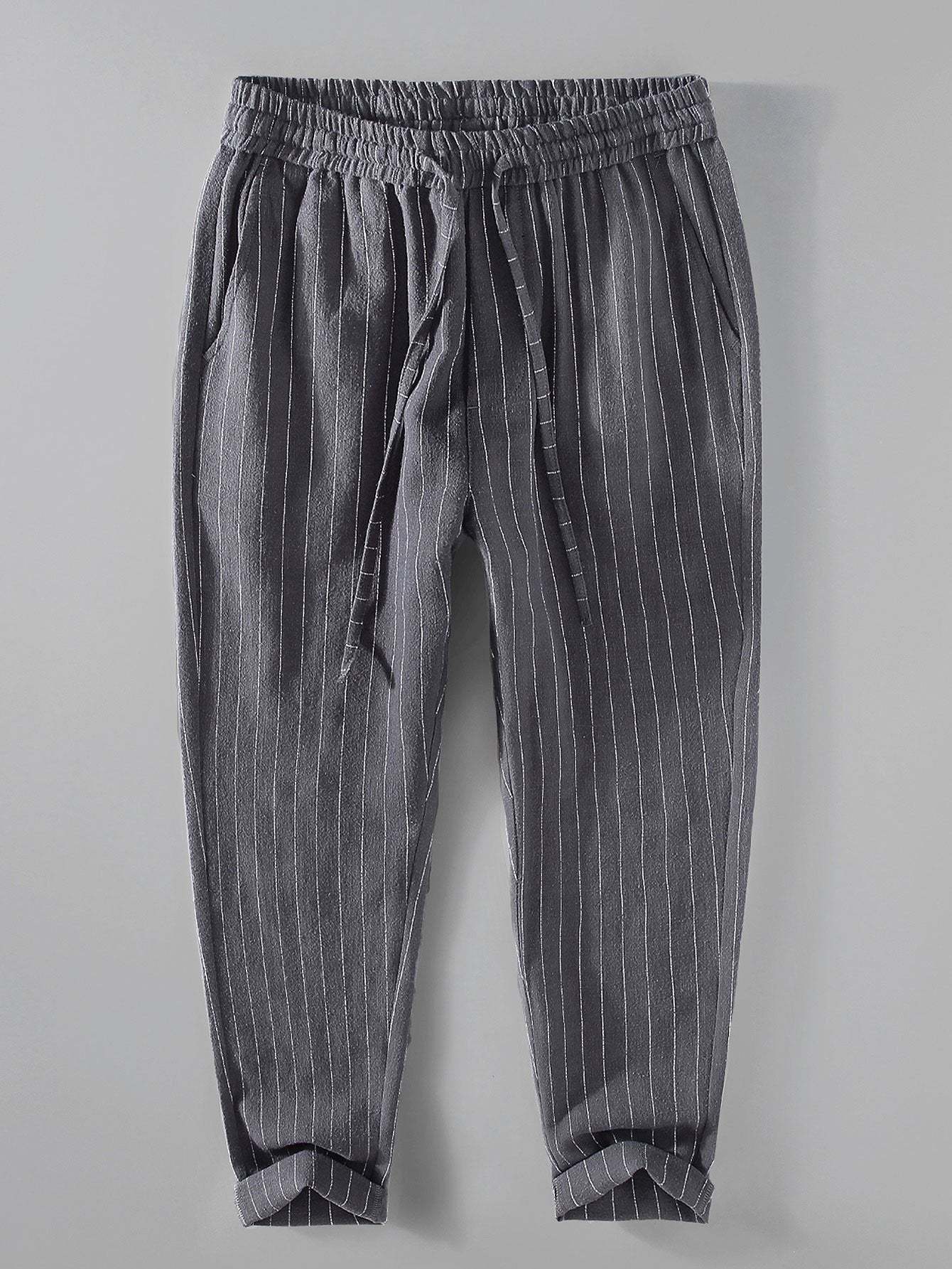 Striped Linen Cotton Blend Cropped Pants-Mitchell Shoes