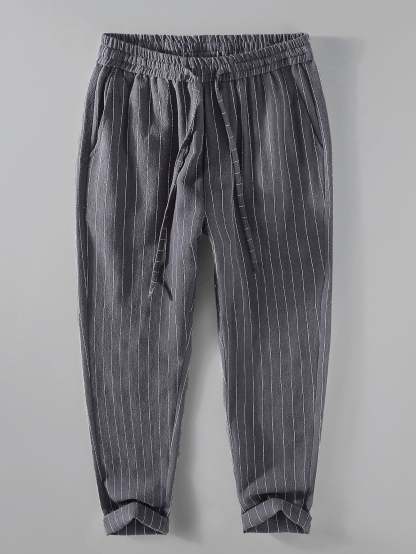 Striped Linen Cotton Blend Cropped Pants-Mitchell Shoes
