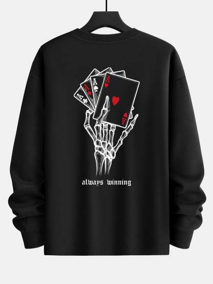 Skull Hand Ace of Hearts Back Print Relax Fit Sweatshirt-Mitchell Shoes