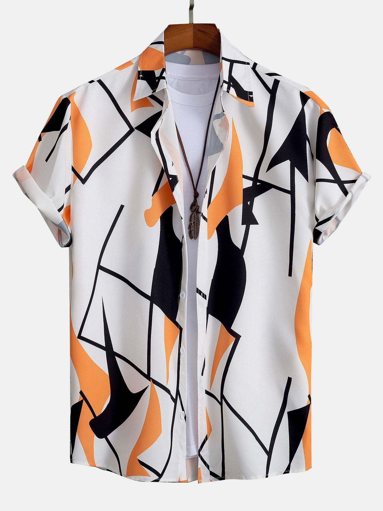 Color Block Abstract Print Button Up Shirt & Swim Shorts-Mitchell Shoes