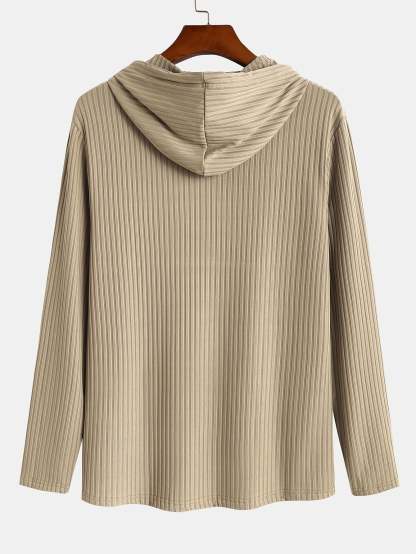 Muscle Fit Long Sleeved Ribbed Hooded T-Shirt-Mitchell Shoes