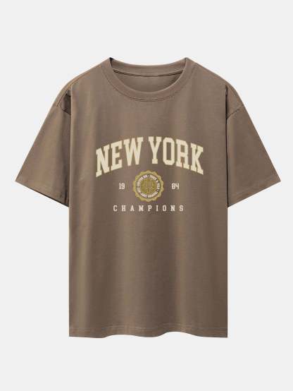 New York Varsity Print Heavy Weight Oversize T-Shirt & Jersey Shorts-Mitchell Shoes