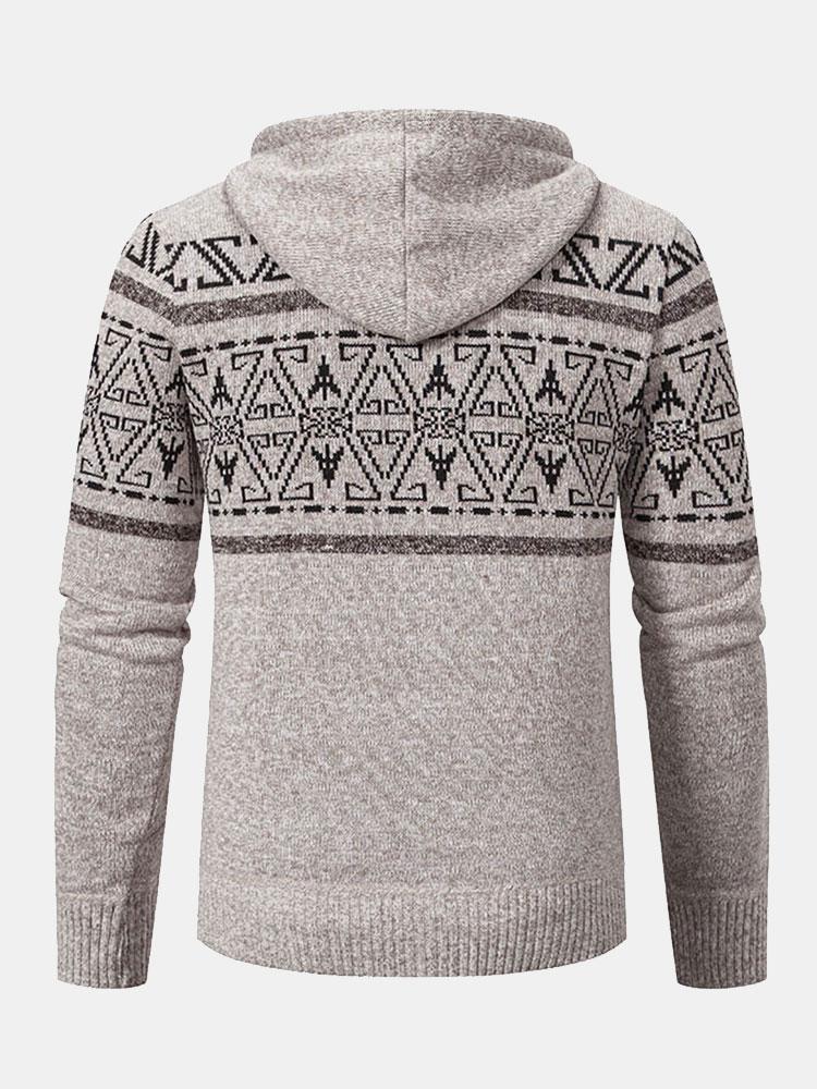 Aztec Geometric Pattern Zip Hooded Sweater-Mitchell Shoes