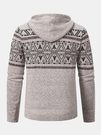 Aztec Geometric Pattern Zip Hooded Sweater-Mitchell Shoes