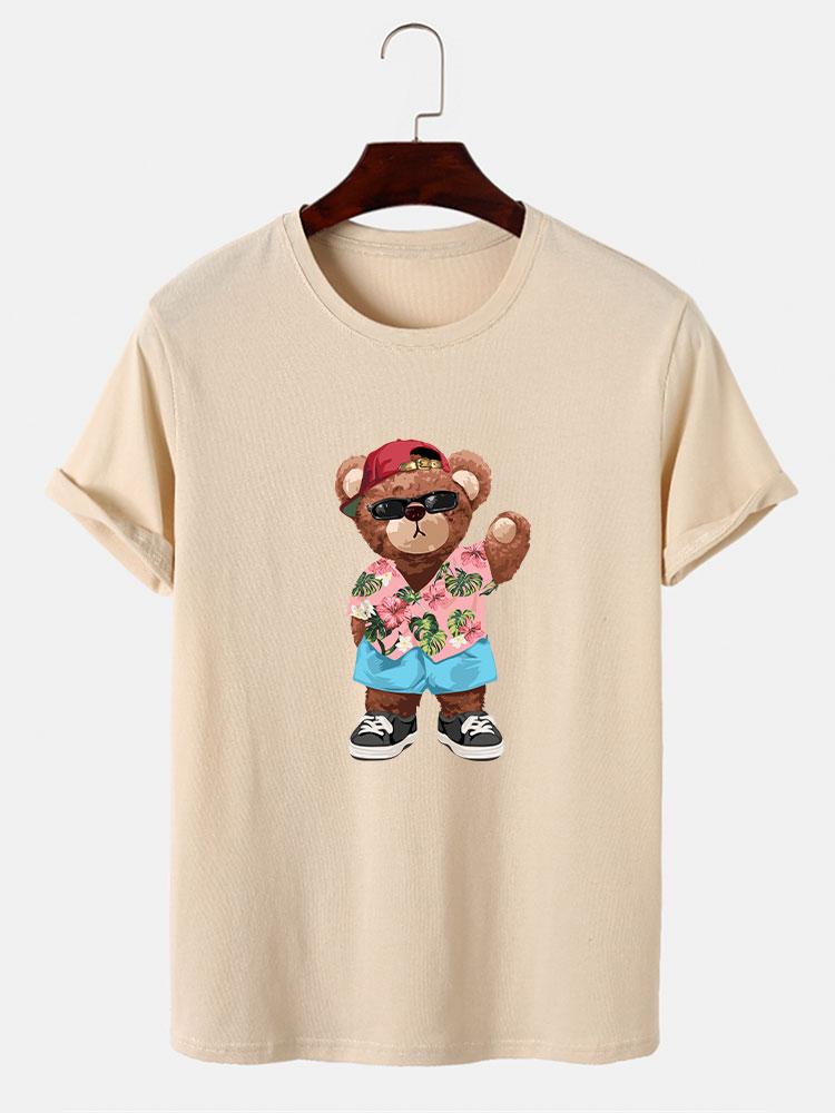 Bear In Hawaiian Shirt Print T-Shirt-Mitchell Shoes