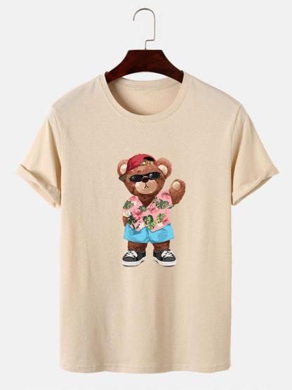 Bear In Hawaiian Shirt Print T-Shirt-Mitchell Shoes