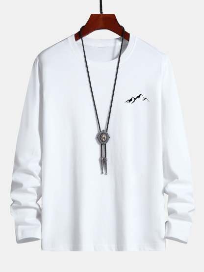 Long Sleeve Mountain Graphic Print Cotton T-Shirt-Mitchell Shoes