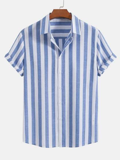 Striped Cotton Blend Button Up Shirt-Mitchell Shoes