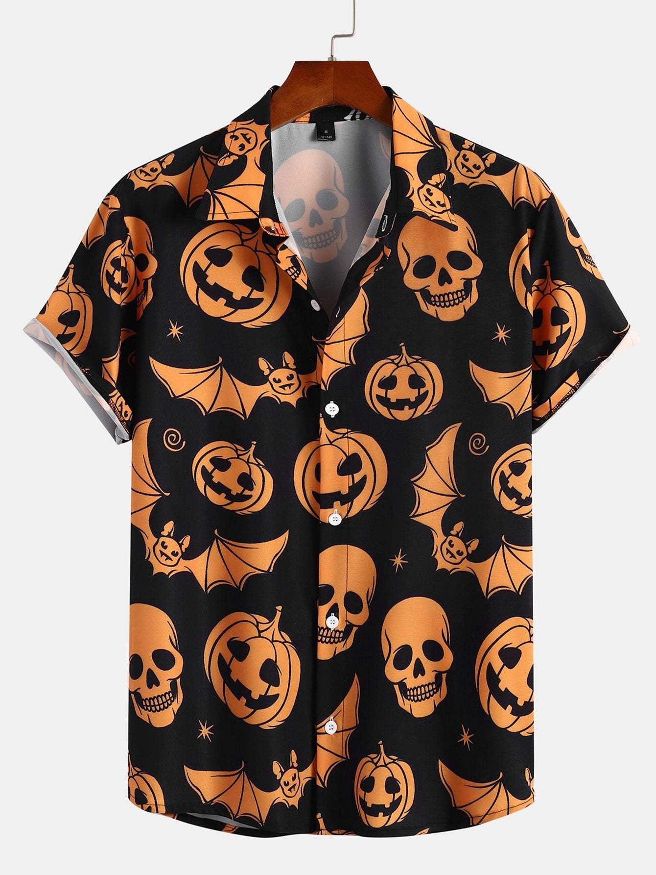 Halloween Pumpkin Skull Print Shirt-Mitchell Shoes