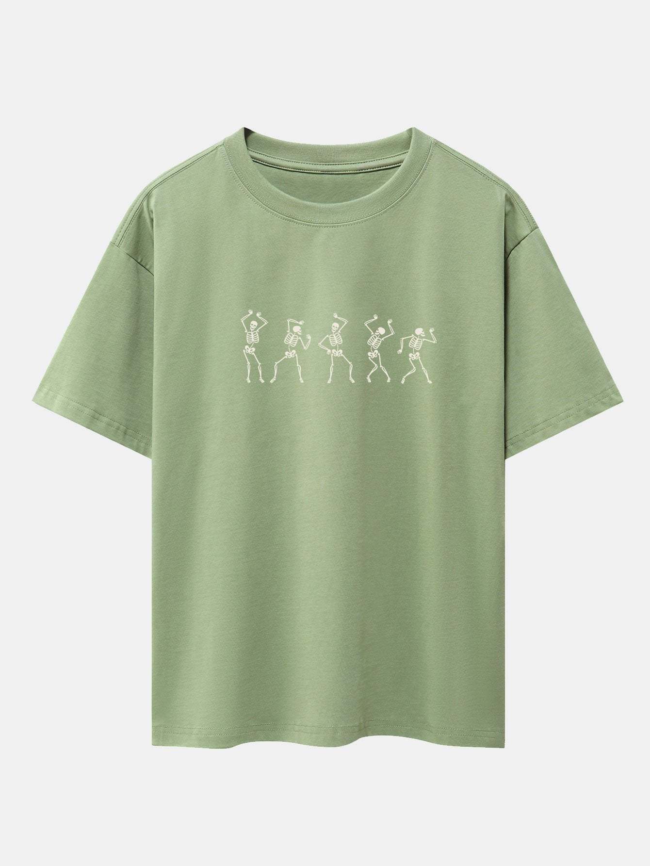 Dancing Skeleton Print Heavy Weight Drop Shoulder Oversize T-Shirt-Mitchell Shoes