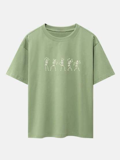 Dancing Skeleton Print Heavy Weight Drop Shoulder Oversize T-Shirt-Mitchell Shoes