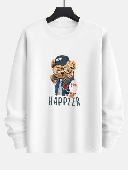 Baseball Jacket Bear Slogan Print Relax Fit Sweatshirt-Mitchell Shoes