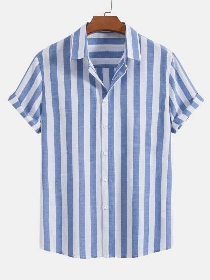 Striped Cotton Blend Button Up Shirt & Straight Leg Linen Pants-Mitchell Shoes