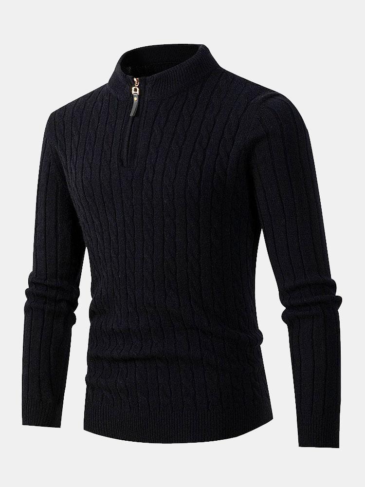 Braided Mock Neck Quarter Zip Sweater-Mitchell Shoes