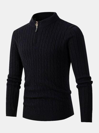Braided Mock Neck Quarter Zip Sweater-Mitchell Shoes