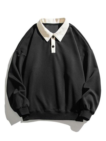 Relax Fit Contrast Polo Sweatshirt-Mitchell Shoes