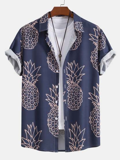 Pineapple Print Button Up Shirt & Shorts-Mitchell Shoes