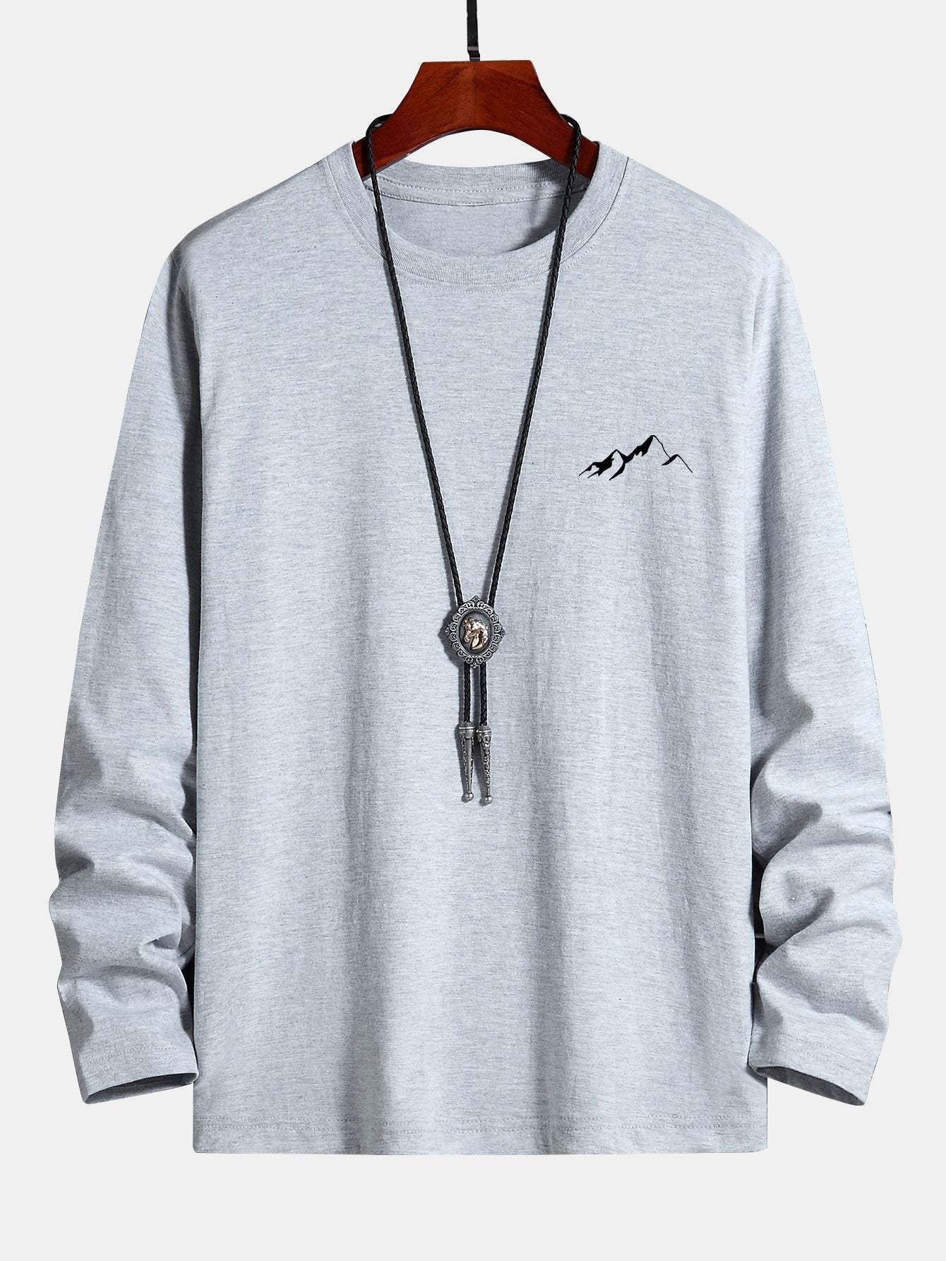 Long Sleeve Mountain Graphic Print Cotton T-Shirt-Mitchell Shoes