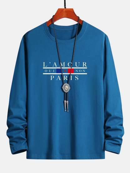 Long Sleeve Paris Slogan Print Cotton T-Shirt-Mitchell Shoes