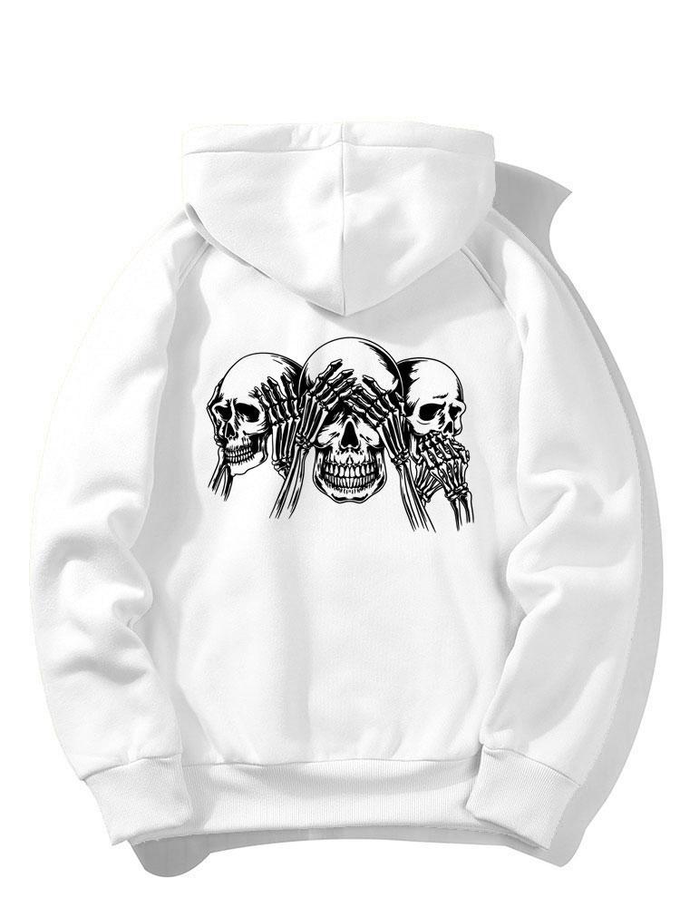 Three Wise Skulls Back Print Hoodie-Mitchell Shoes